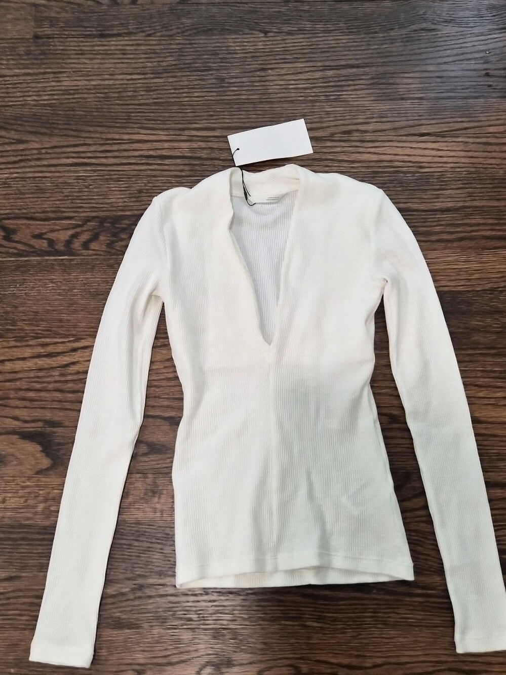 Zara Women's Long-Sleeve Ribbed Deep V Top - Size S - New With Tags